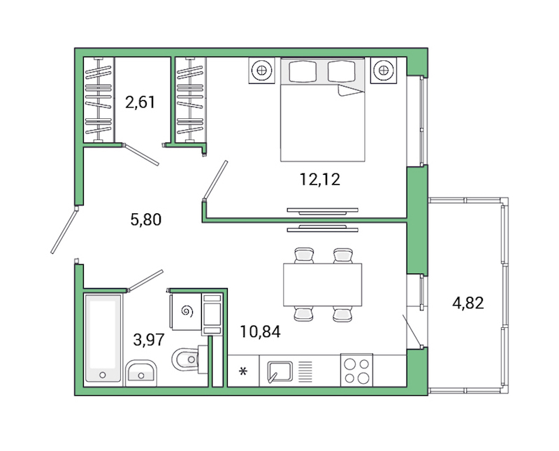1-комнатная квартира 40.16 м², 2/9 эт., ЖК «Jaanila Drive»